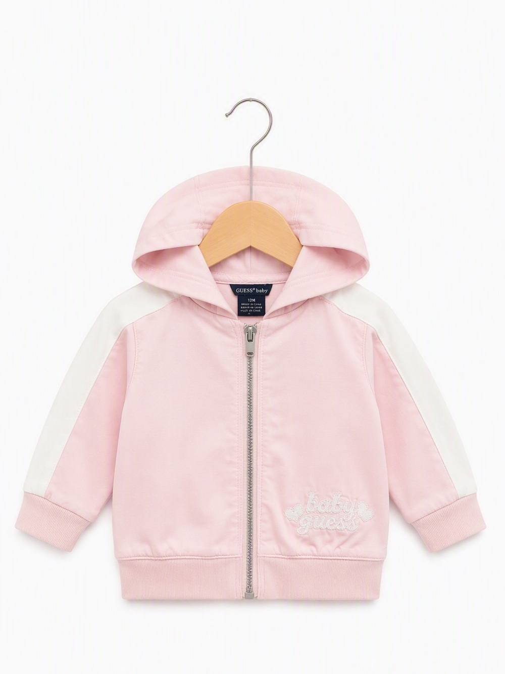 Vintage GUESS Baby Pink Varsity Fleece Zip Hoodie Coquette Designer Preppy Y2k